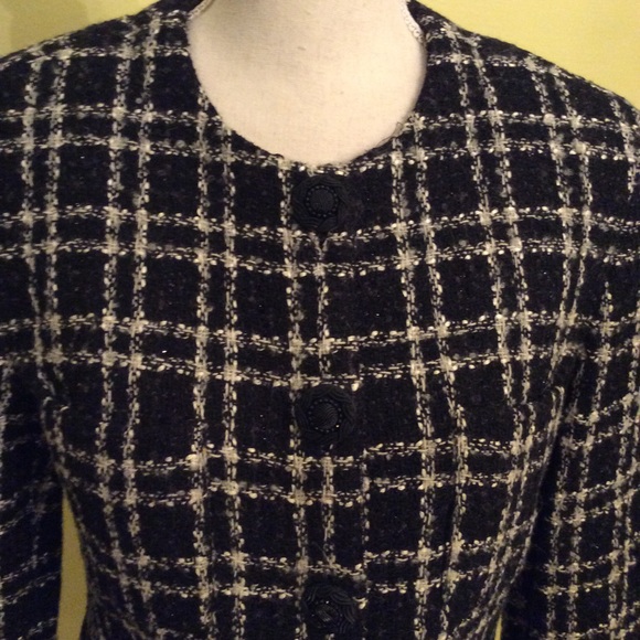 Cute Black & White Wool Blend Plaid Jacket Size 4 - Picture 2 of 16